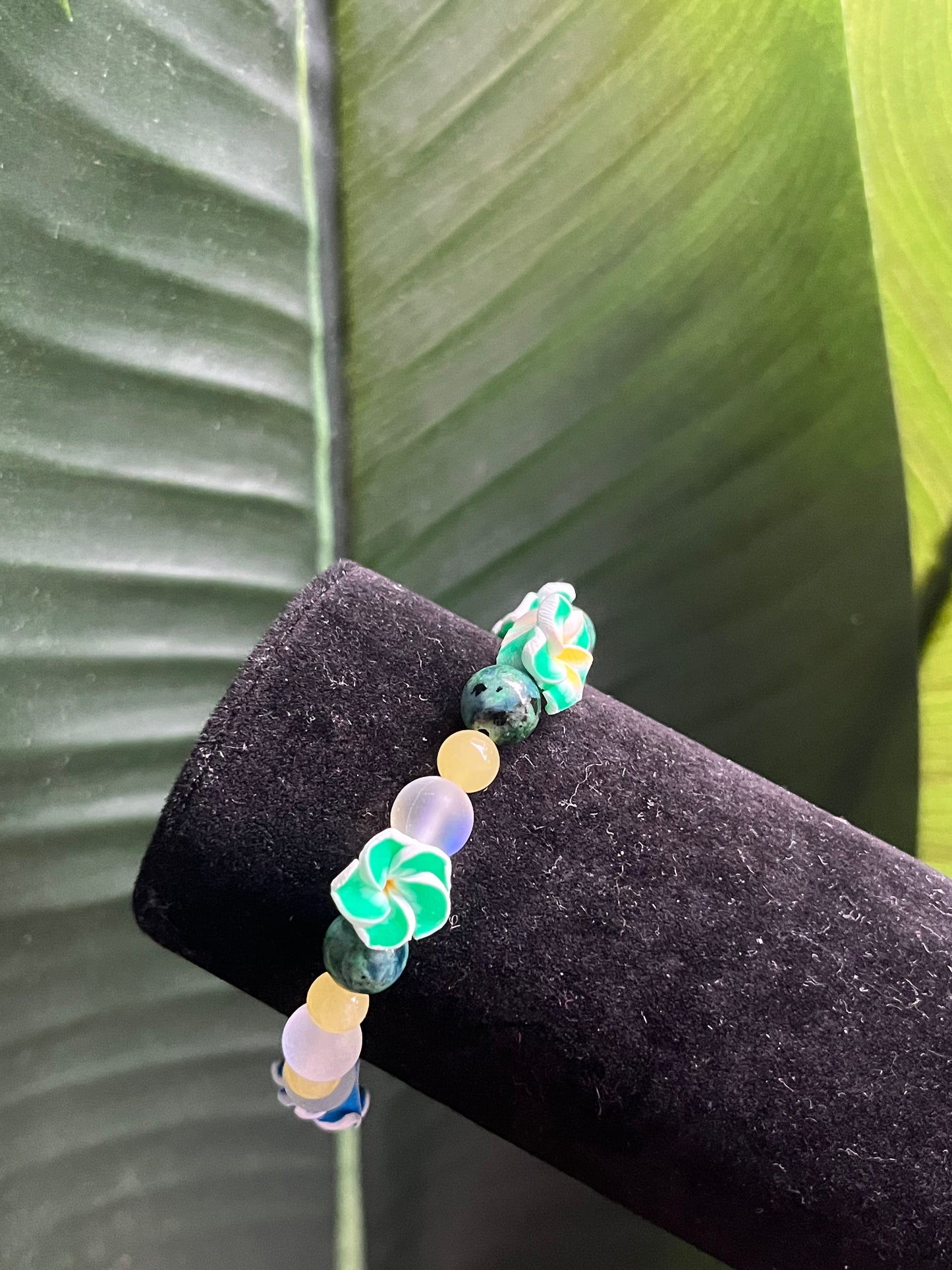 Green/yellow Hibiscus bracelet