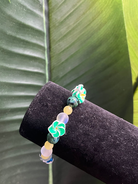 Green/yellow Hibiscus bracelet